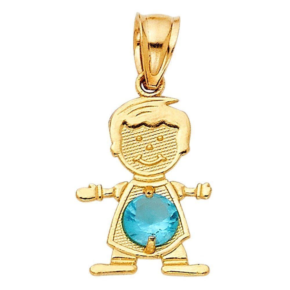 14k Real Yellow Gold December Birthstone Cz Boy Charm Pendant | Birthday Gift |